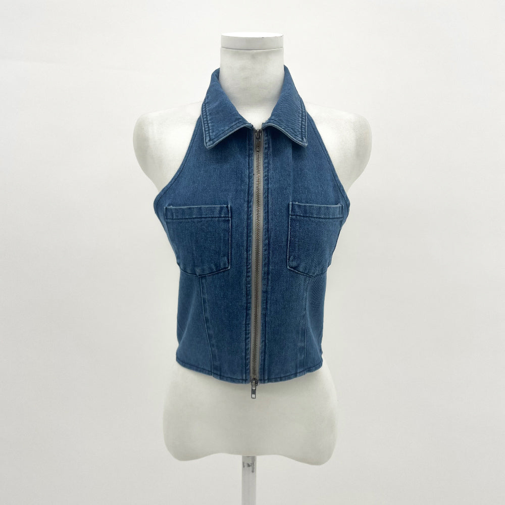 Western haulter denim top (3 Color)