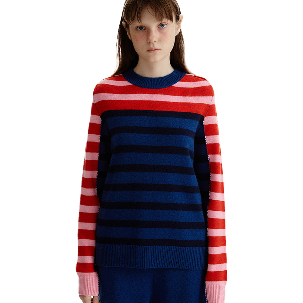 HAND STITCHED STRIPE PULLOVER_NAVY