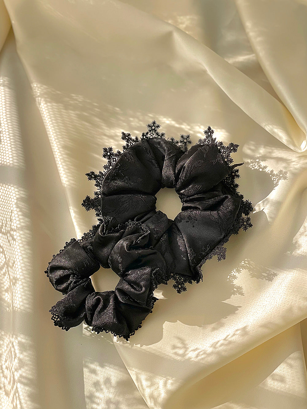 Rose Broderie Lace Satin Hair Scrunchie (S)