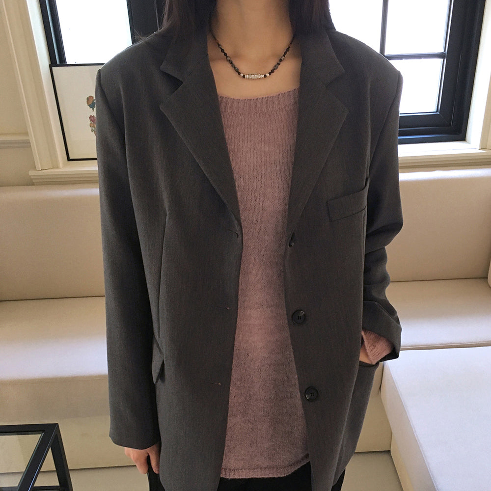 Tebi Basic Boxy Overfit Minimal Blazer Jacket