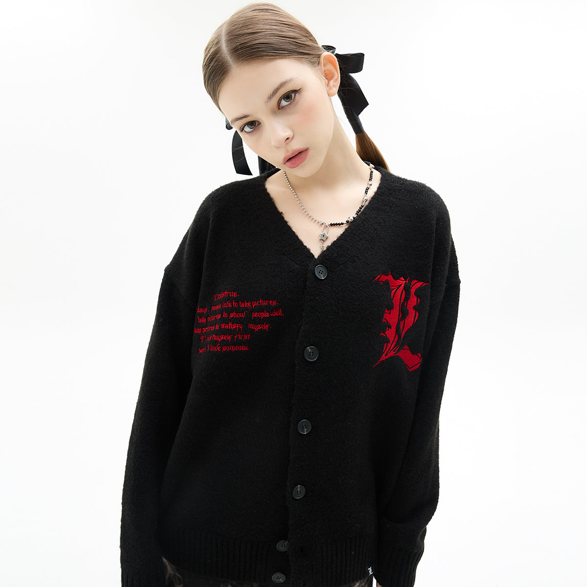 VL L LETTERING CARDIGAN (BLACK)