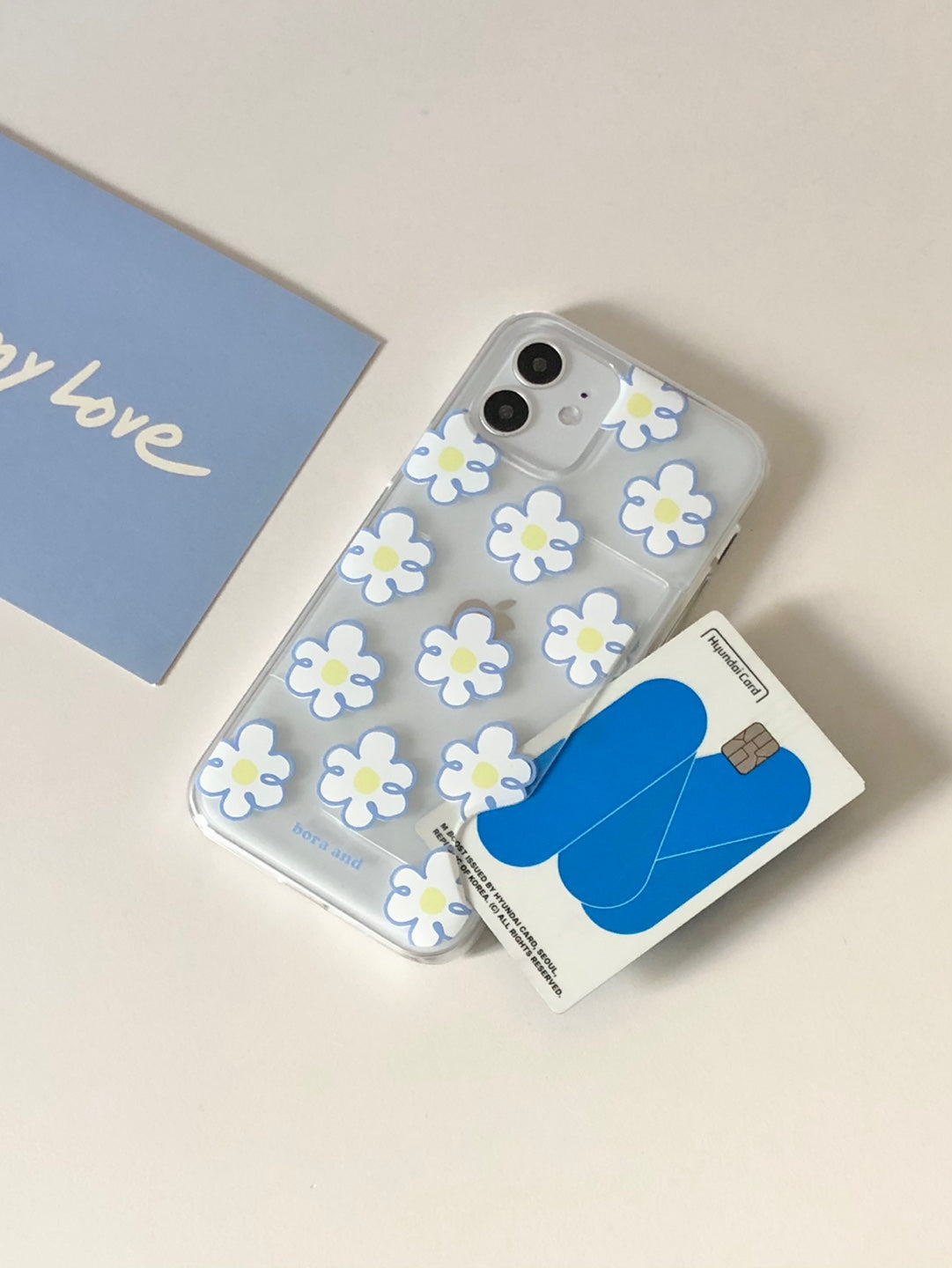 Blue flower card case _ Clear hard (iphone case)