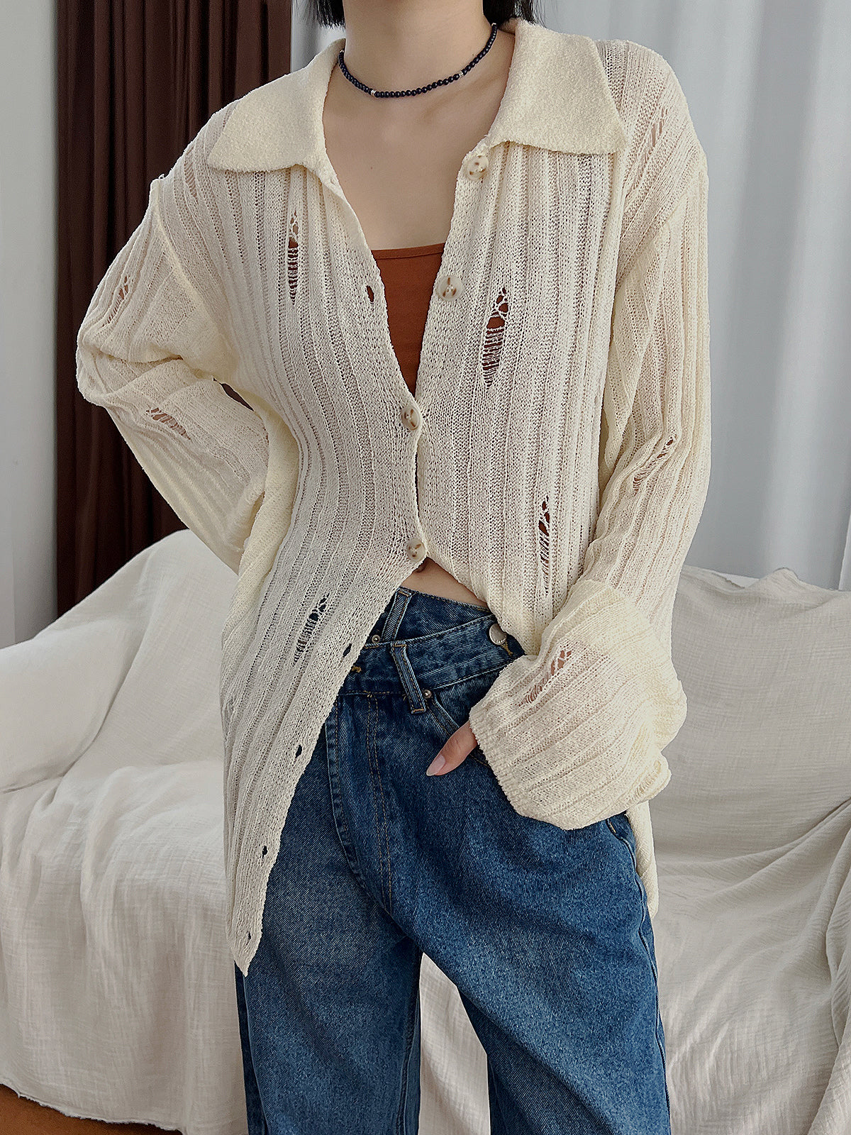 Long Damage Cardigan (3color)