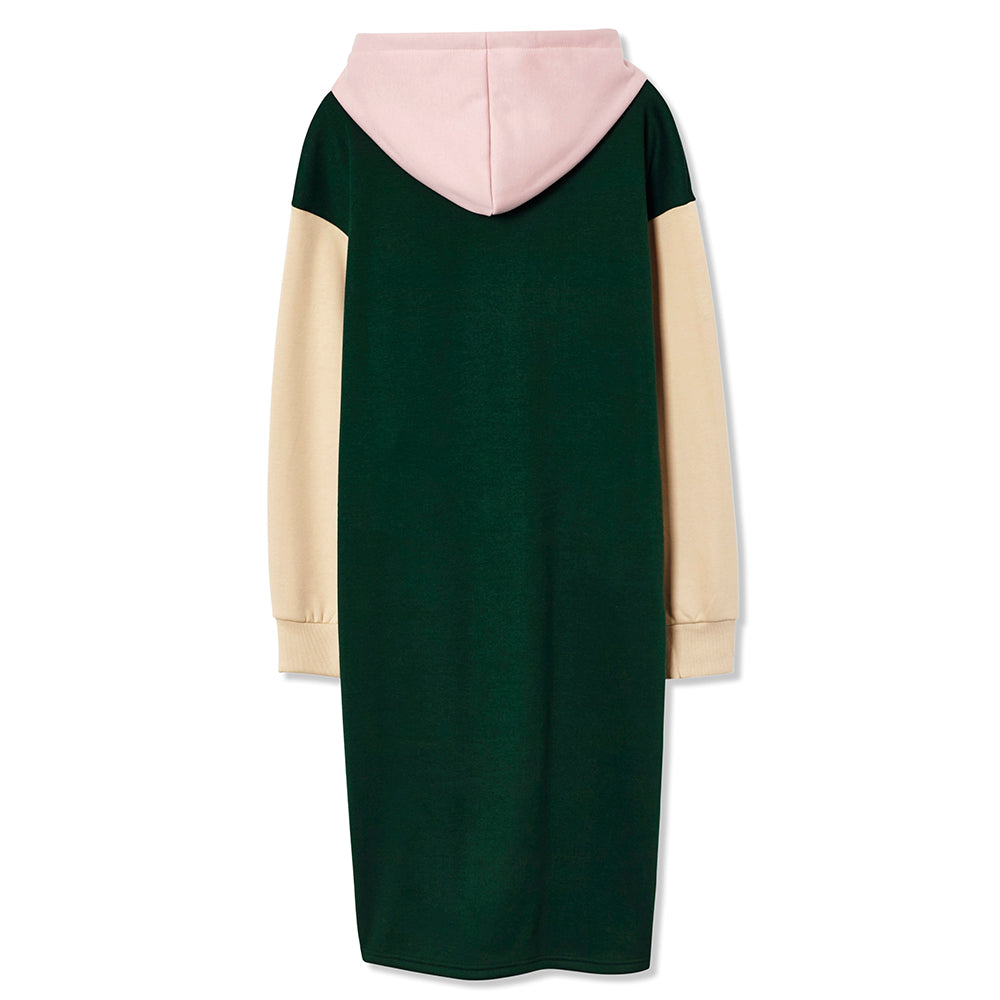 HOODIE LONG JERSEY DRESS_DARK GREEN