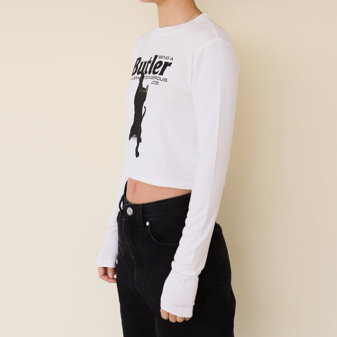 CAT BUTLER Crop long-sleeved T-Shirt (WHITE)