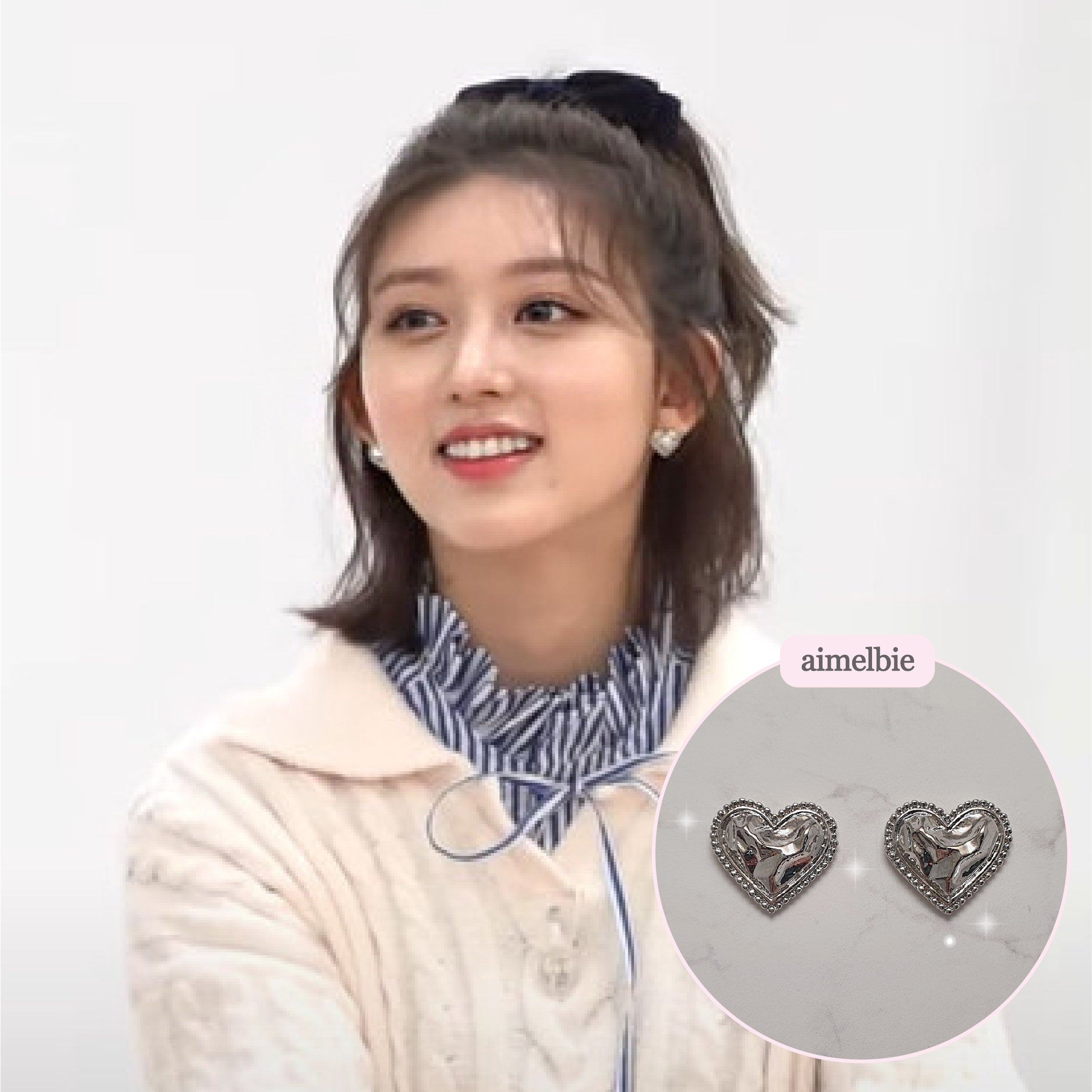  Silver Laced Hearts Piercing (Red Velvet Joy, IVE Gaeul, ITZY Yuna, fromis_9 Jiwon, Mamamoo Moonbyul Earrings)