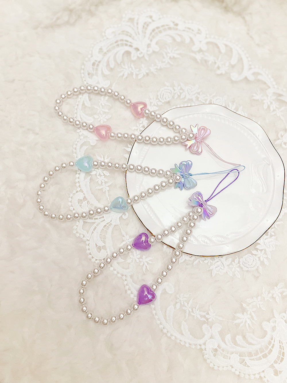 Pastel Ribbon Pearl Key Ring (3color)