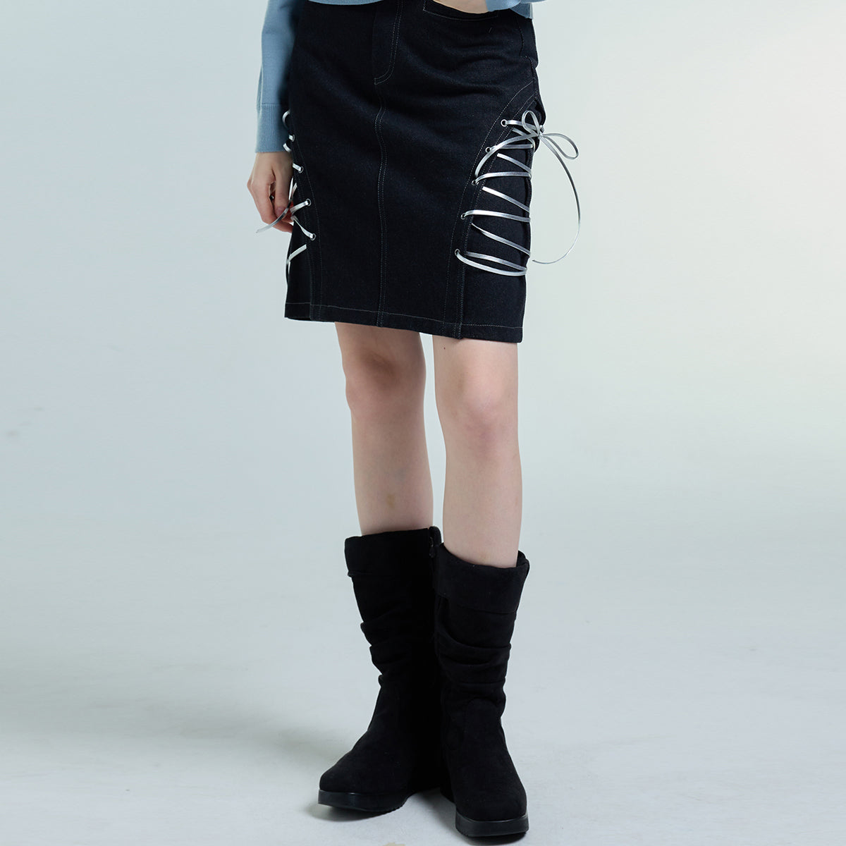 チェリープラネットデニムスカート / CHERRY PLANT DENIM SKIRT [BLACK