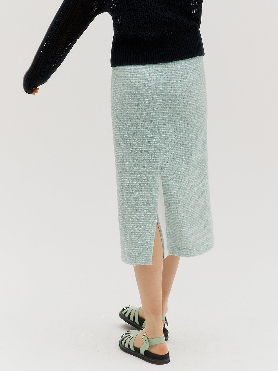 Tweed back slit skirt - Mint