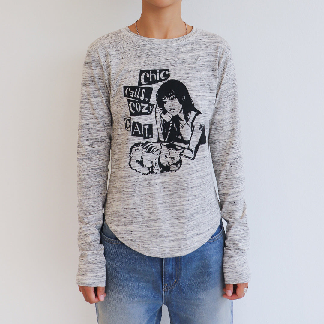 Chic Calls Cozy Cat long-sleeved (GRAY)