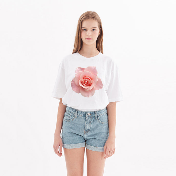 flower print wide short sleeve t-shirt