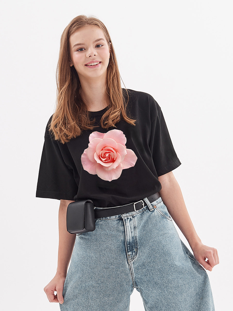 flower print wide short sleeve t-shirt