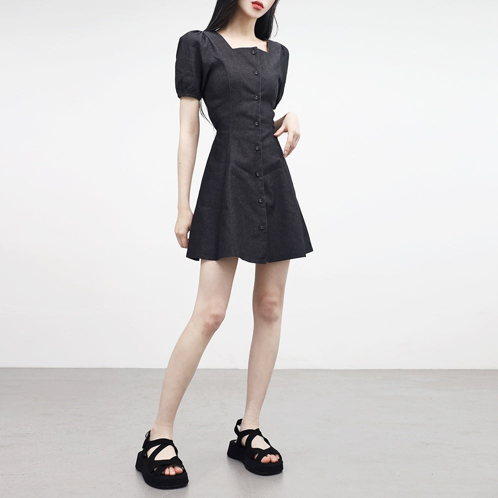 Clony Puff Raw Denim Dress