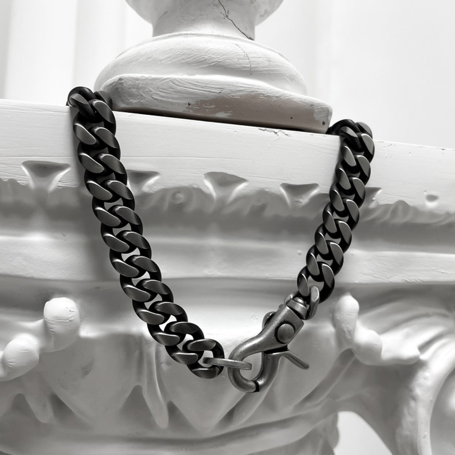 [BLESSEDBULLET]black line CURVE chain necklace_blacksilver_13mm