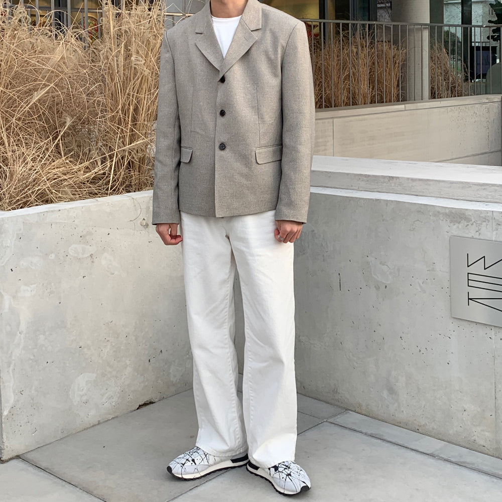 White wide long denim pants