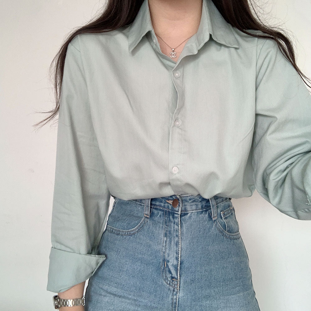 Solid Tone Button-Up Cotton Shirt