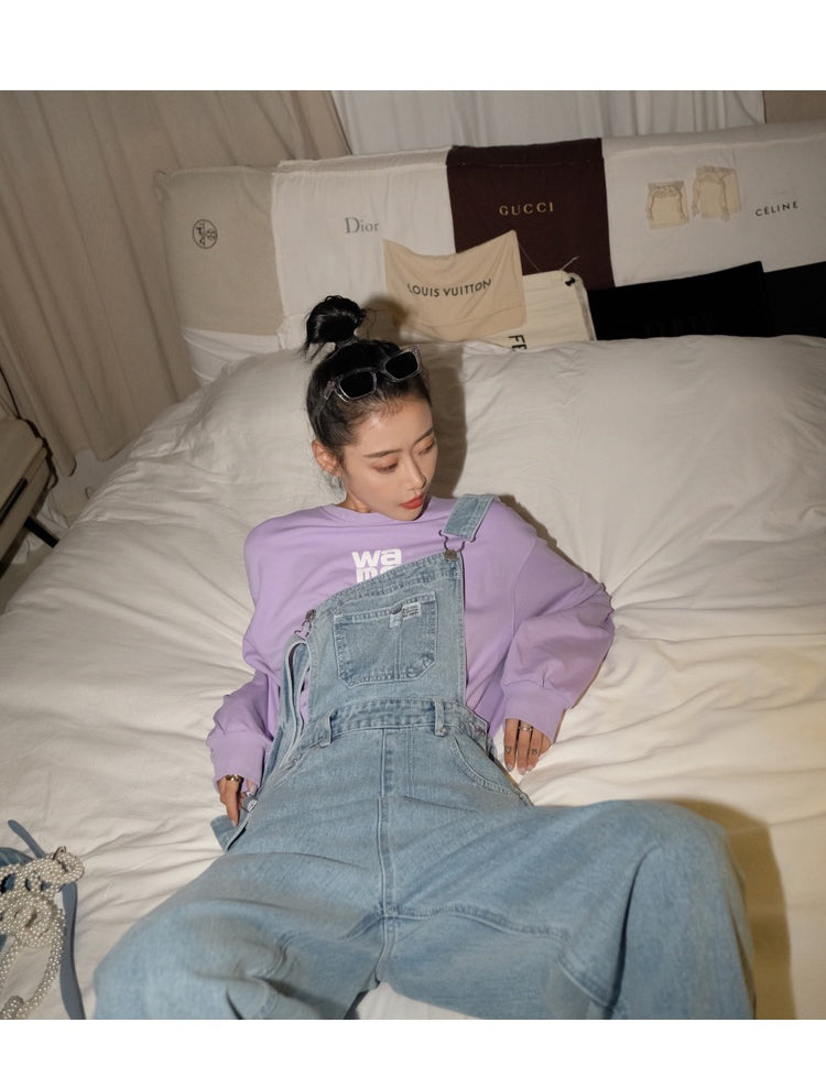 light blue denim overall pants