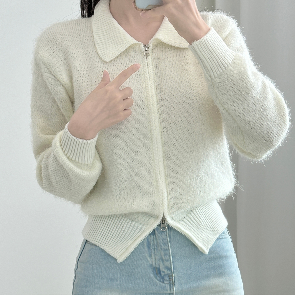 Angora Knit Zip Up