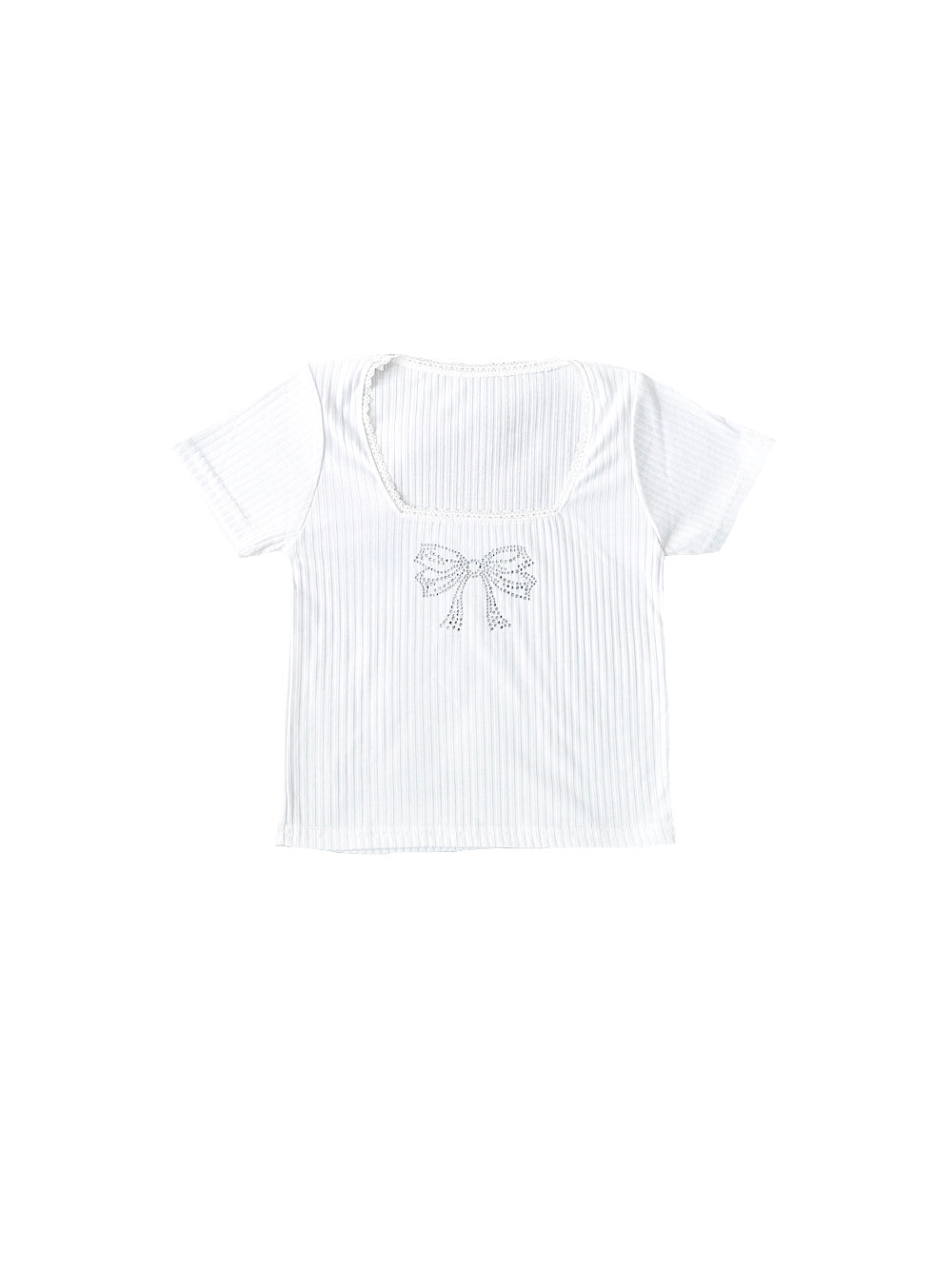 Shine Ribbon Cubic Lace T-Shirt (White)