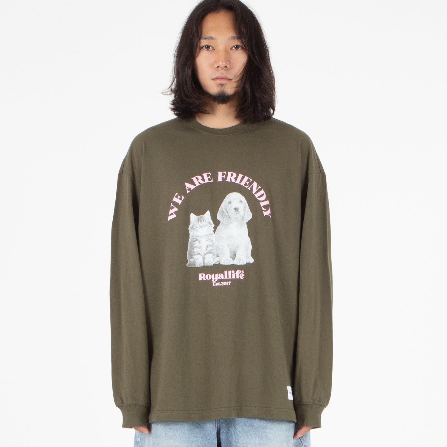 RLLR1101 Cat and Dog Long Sleeve - Olive Green