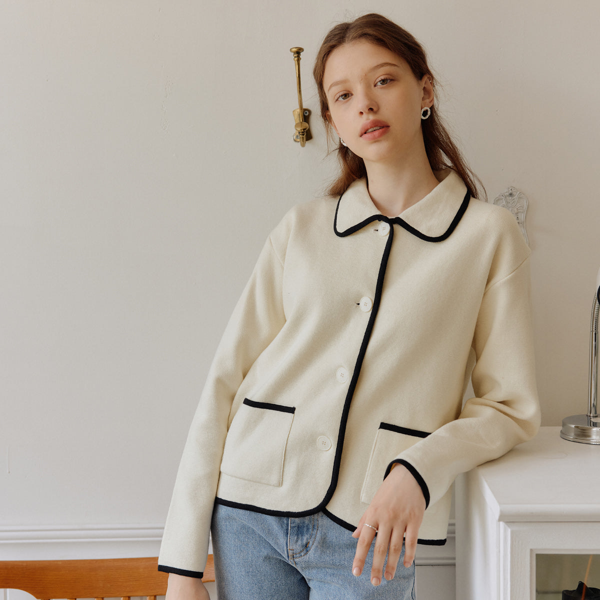 ラインニットジャケット / LINE KNIT JACKET_IVORY