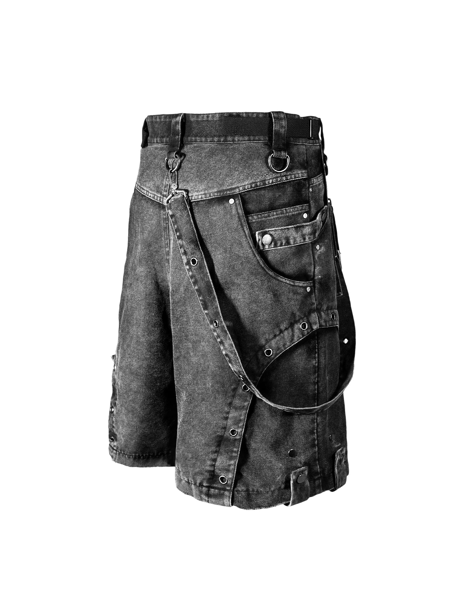 heavy washed three-dimensional waist bag streamer pants casual shorts