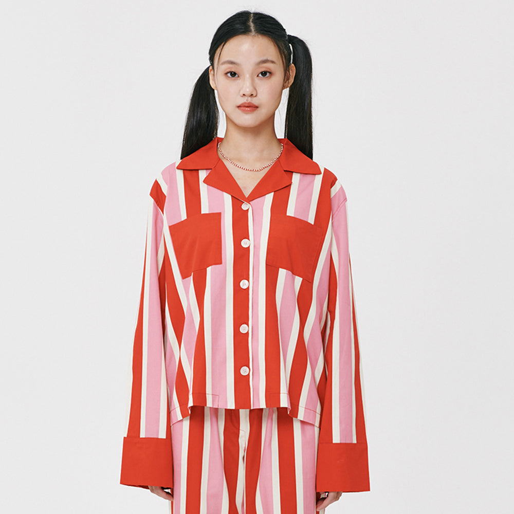 (W) Delightful Red Stripe PJ Shirts