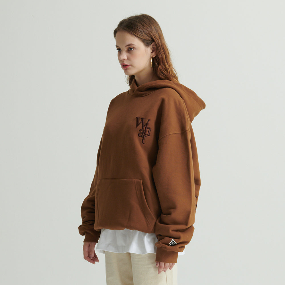 WHATTHE 3D Logo Embroidered Hoodie (Heavy Sweat) Brown