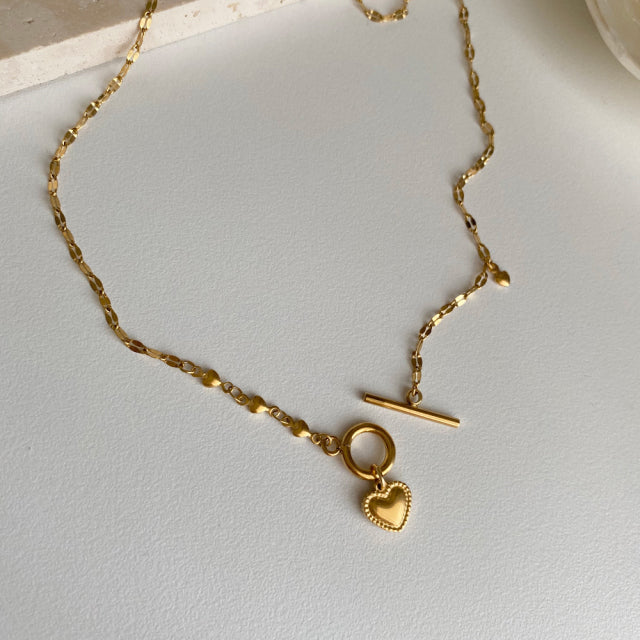 ggt Gold heart simple toggle bar necklace