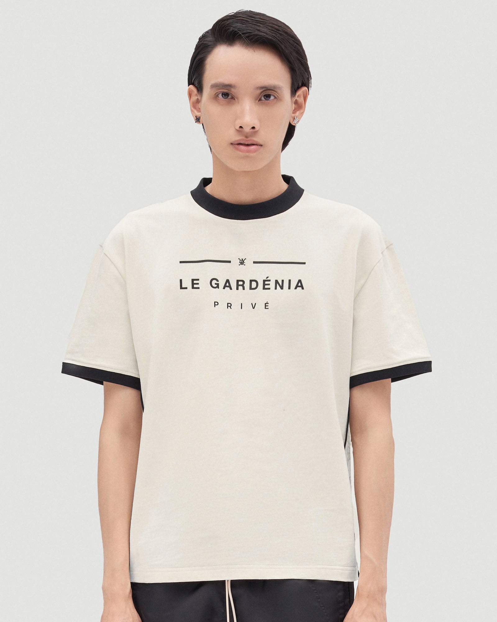 PRIVÉ LE GARDENIA SIDE MONOGRAM OVERSIZED TEE - CREAM