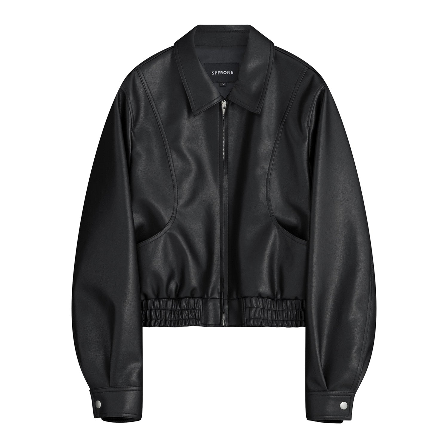 Overfit Curved Leather Blouson (Black)
