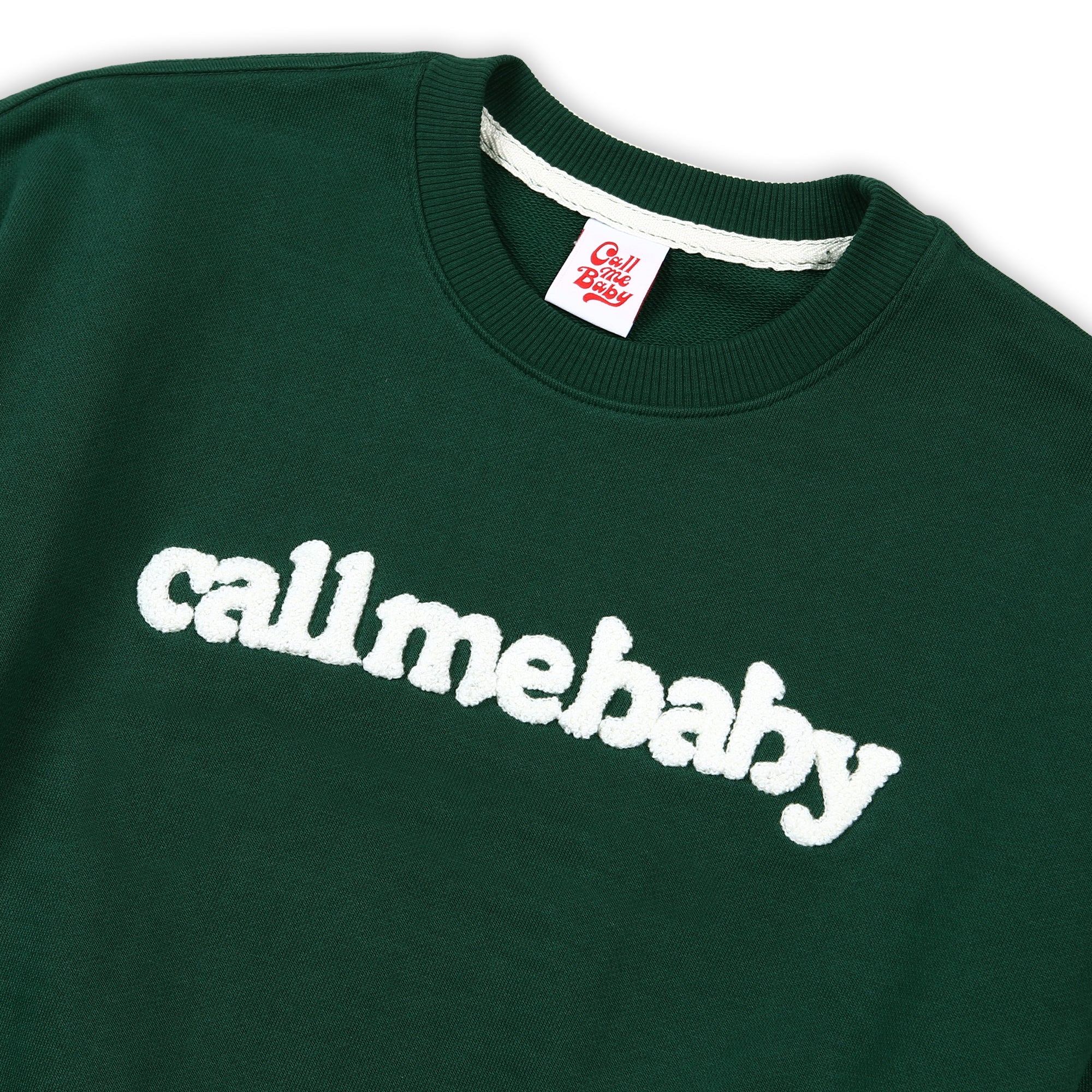 [Call Me Baby] Fuzzy Logo Cropped Sweatshirts (Forest Green)