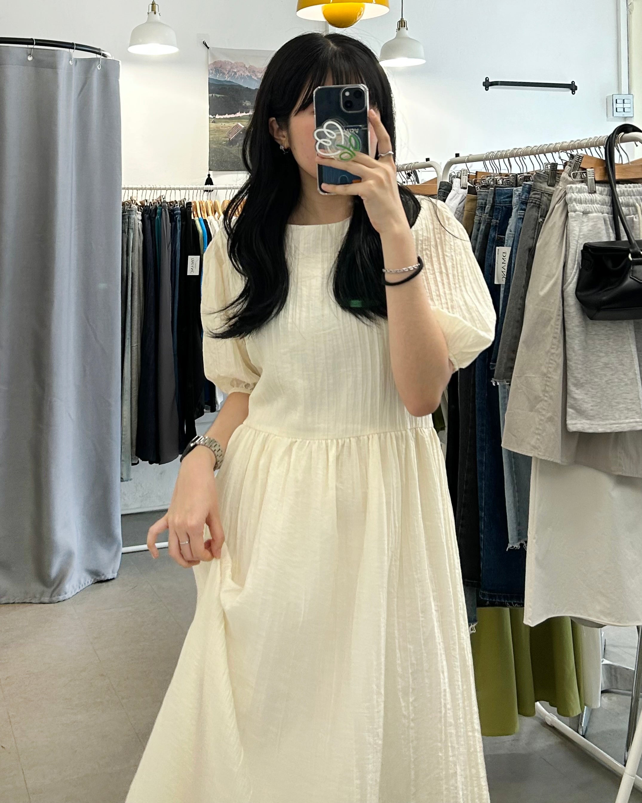 CHIFFON PUFF BACK BUTTON DRESS (3C)