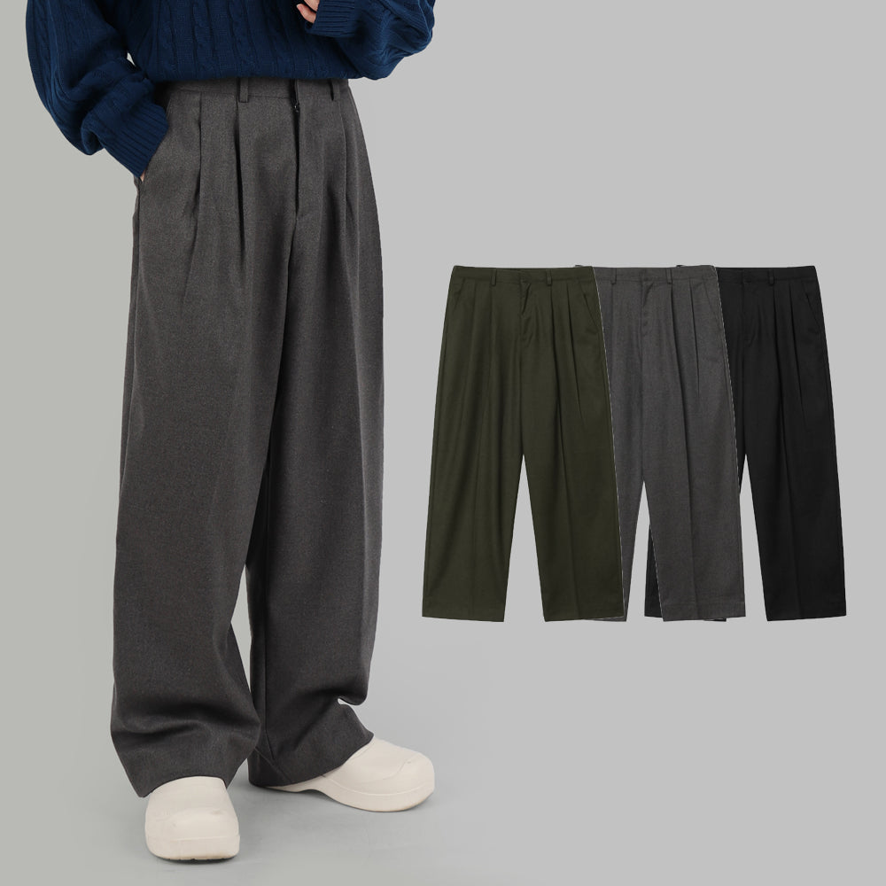 wool pintuck wide slacks