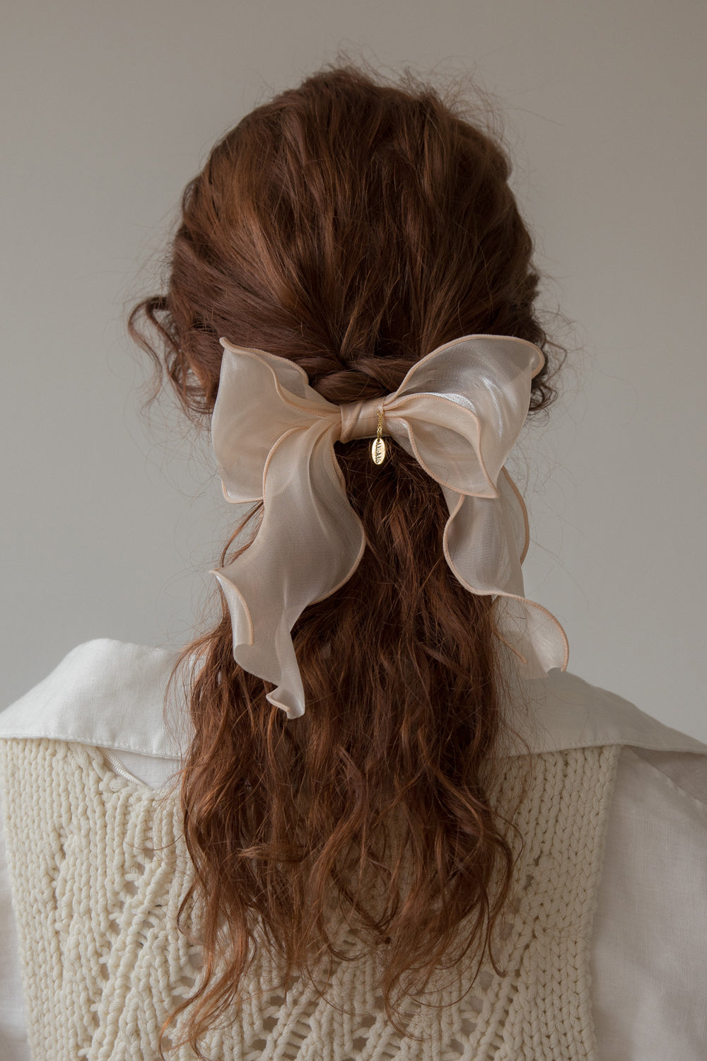 Salmon organza ruffle ribbon hairpin