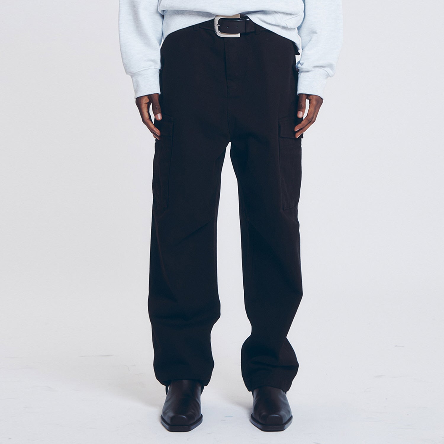 COTTON TWILL MILITARY WIDE CARGO PANTS (BLACK)