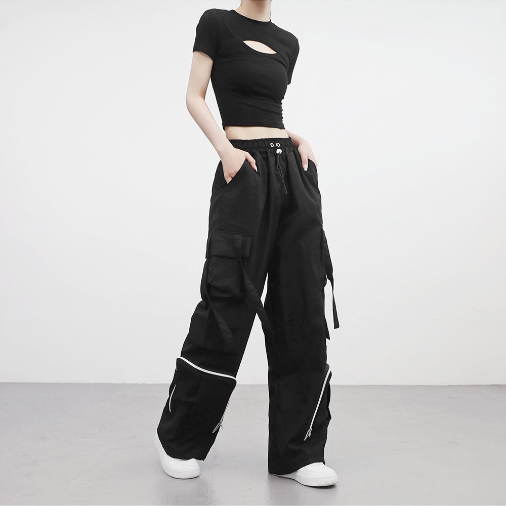 Utto Zipper Cargo Wide Pants