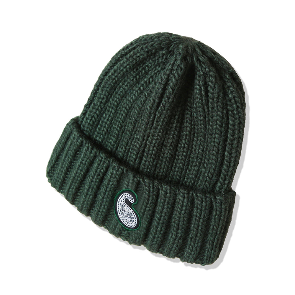 YP PAISLEY PATCH KNIT BEANIE DEEP GREEN