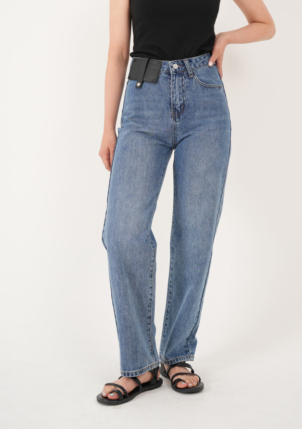 CARD POCKET MEDIUM BLUE STRAIGHT DENIM PANTS [16626]