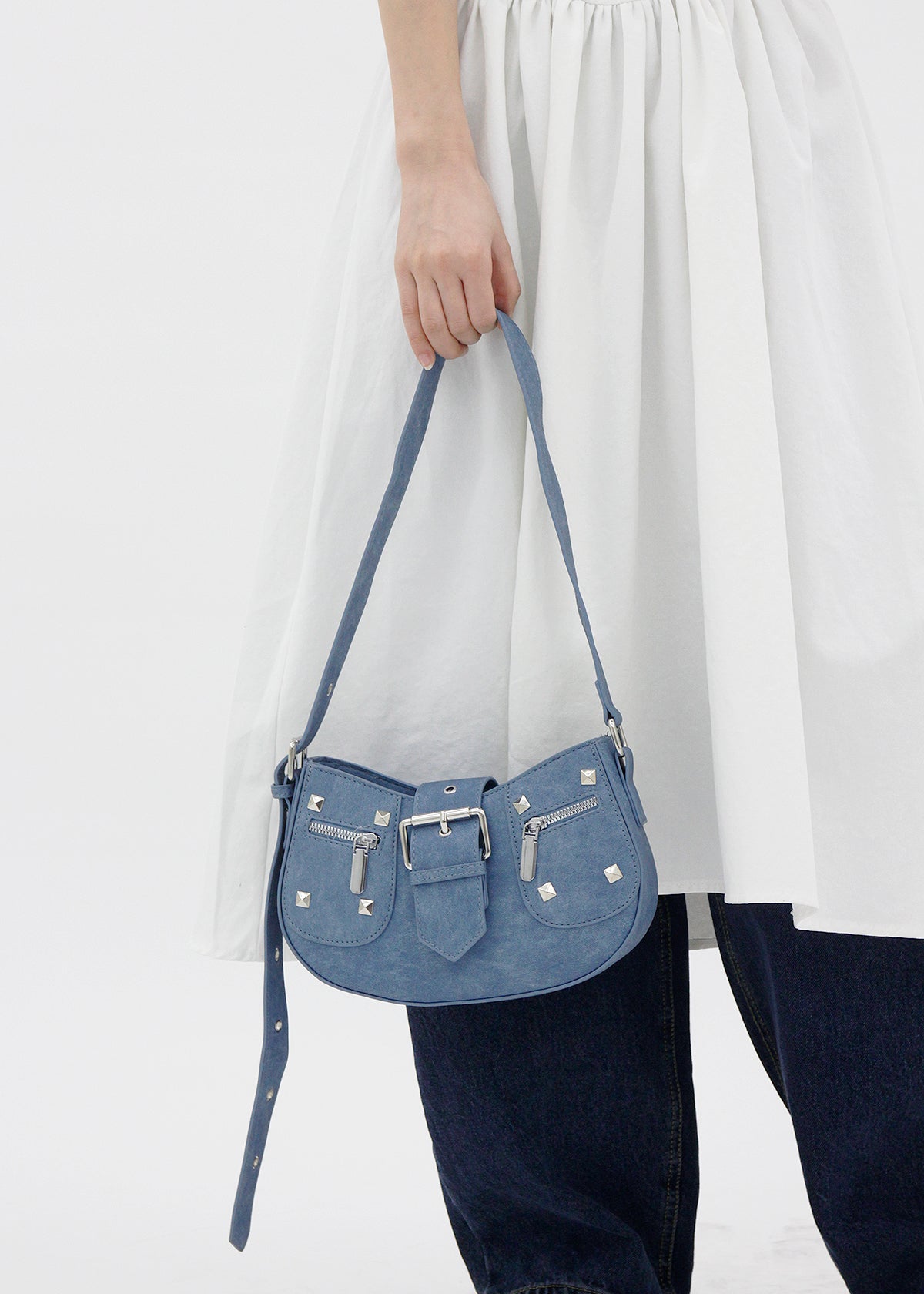 Denim Studded Shoulder Mini Bag (2color)