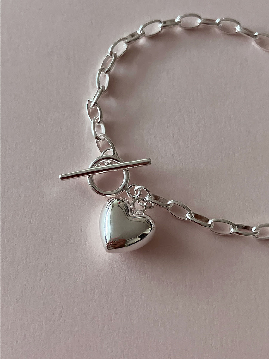 [92.5silver] heart toggle bracelet