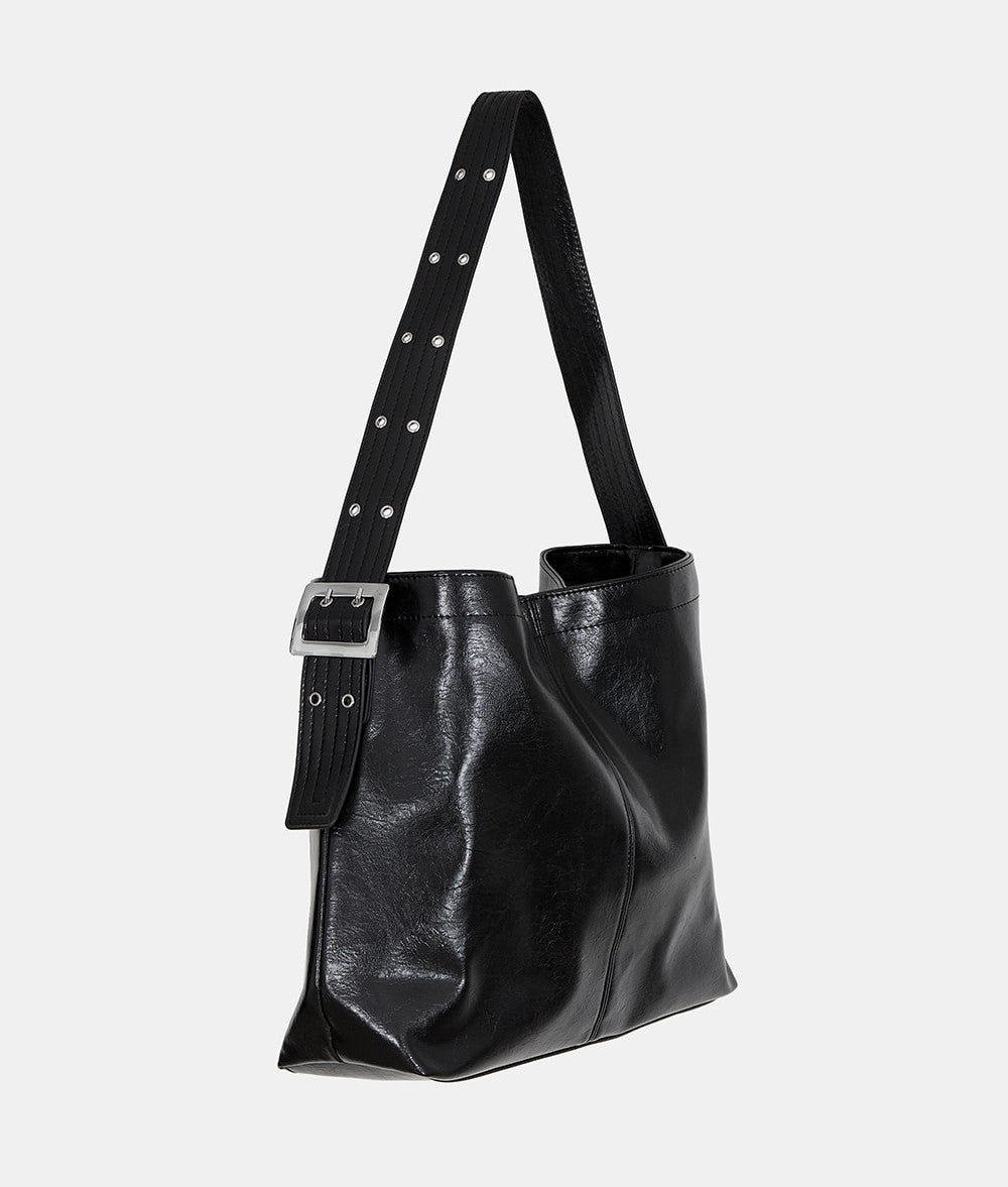 Grommet wide strap shoulder bag