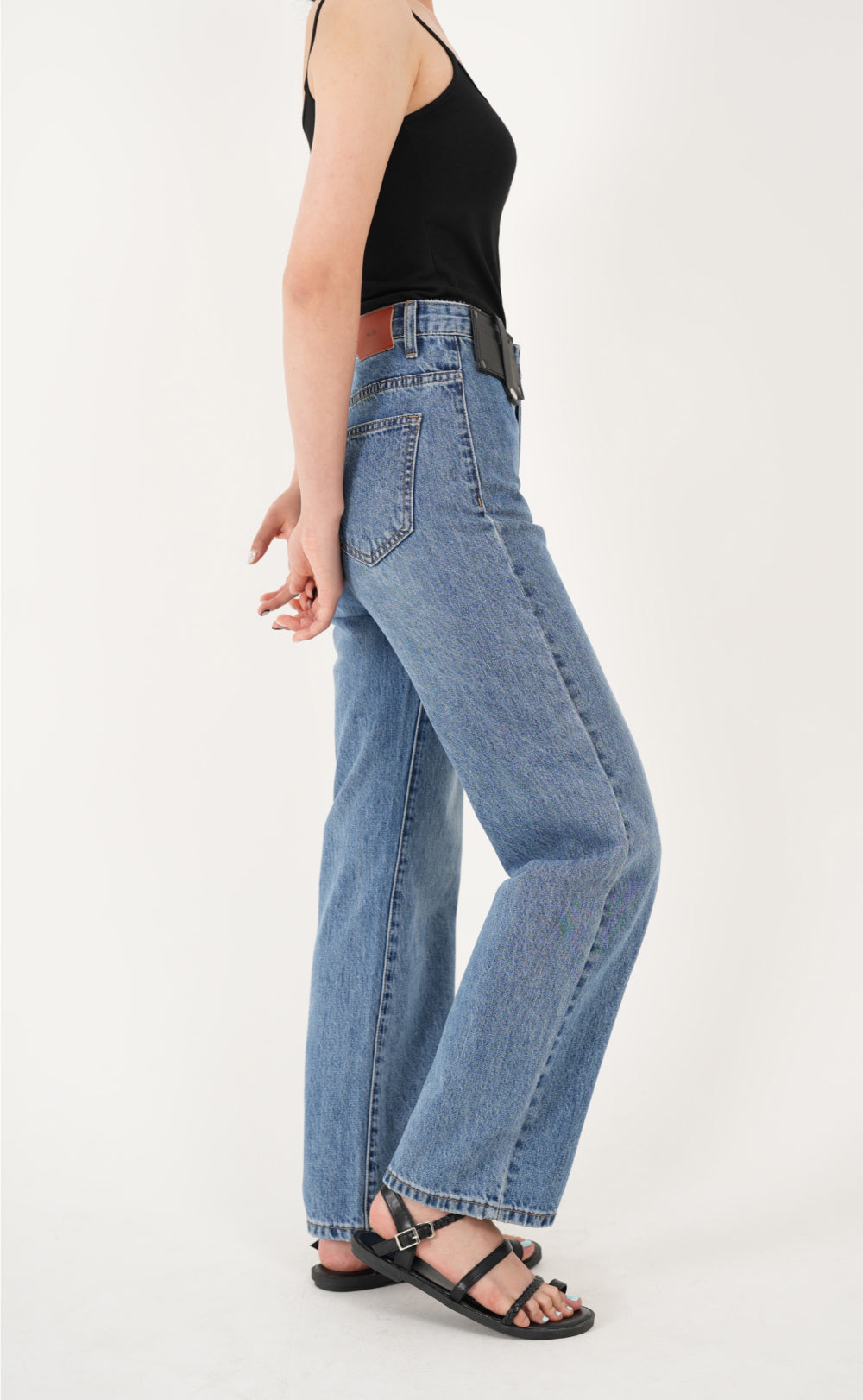 CARD POCKET MEDIUM BLUE STRAIGHT DENIM PANTS [16626]