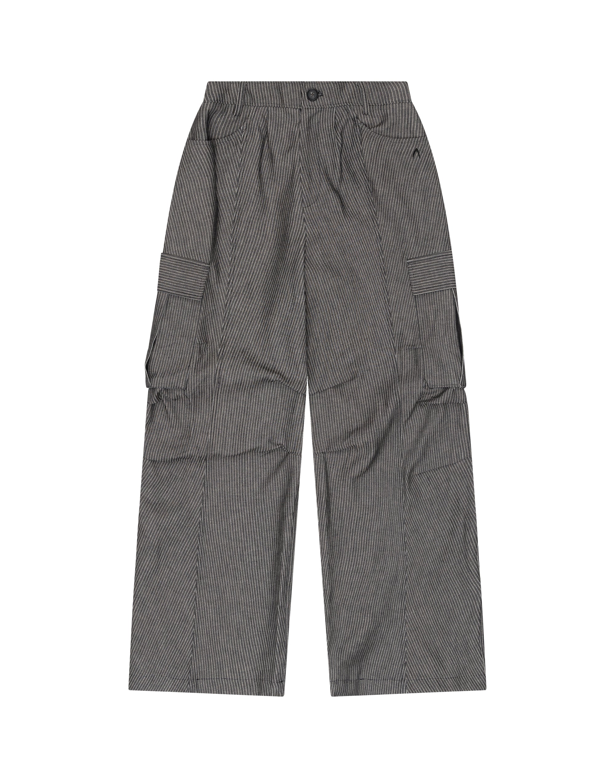 Stripe Wide Cargo Pocket Pants (Black)