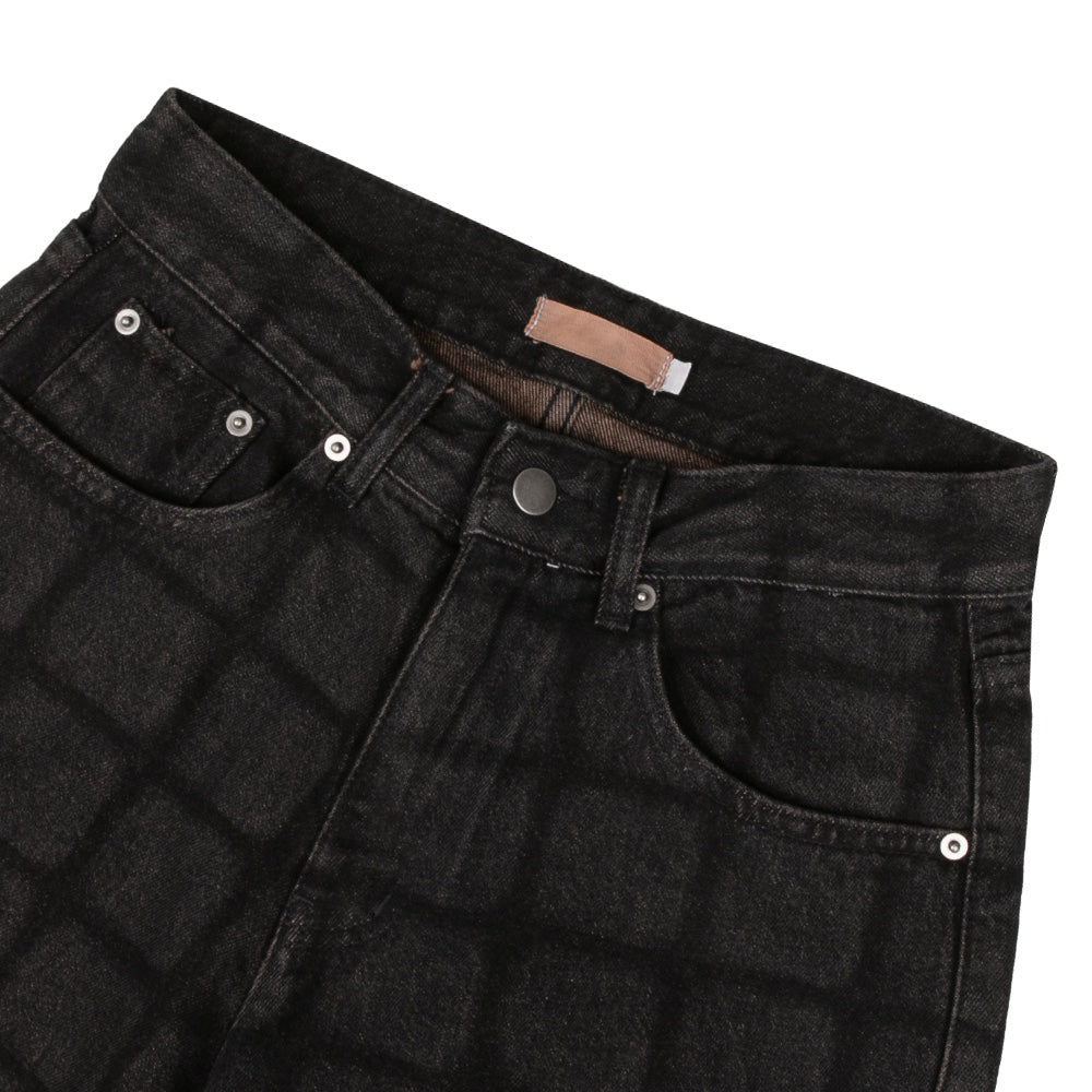 Burnt check denim pants