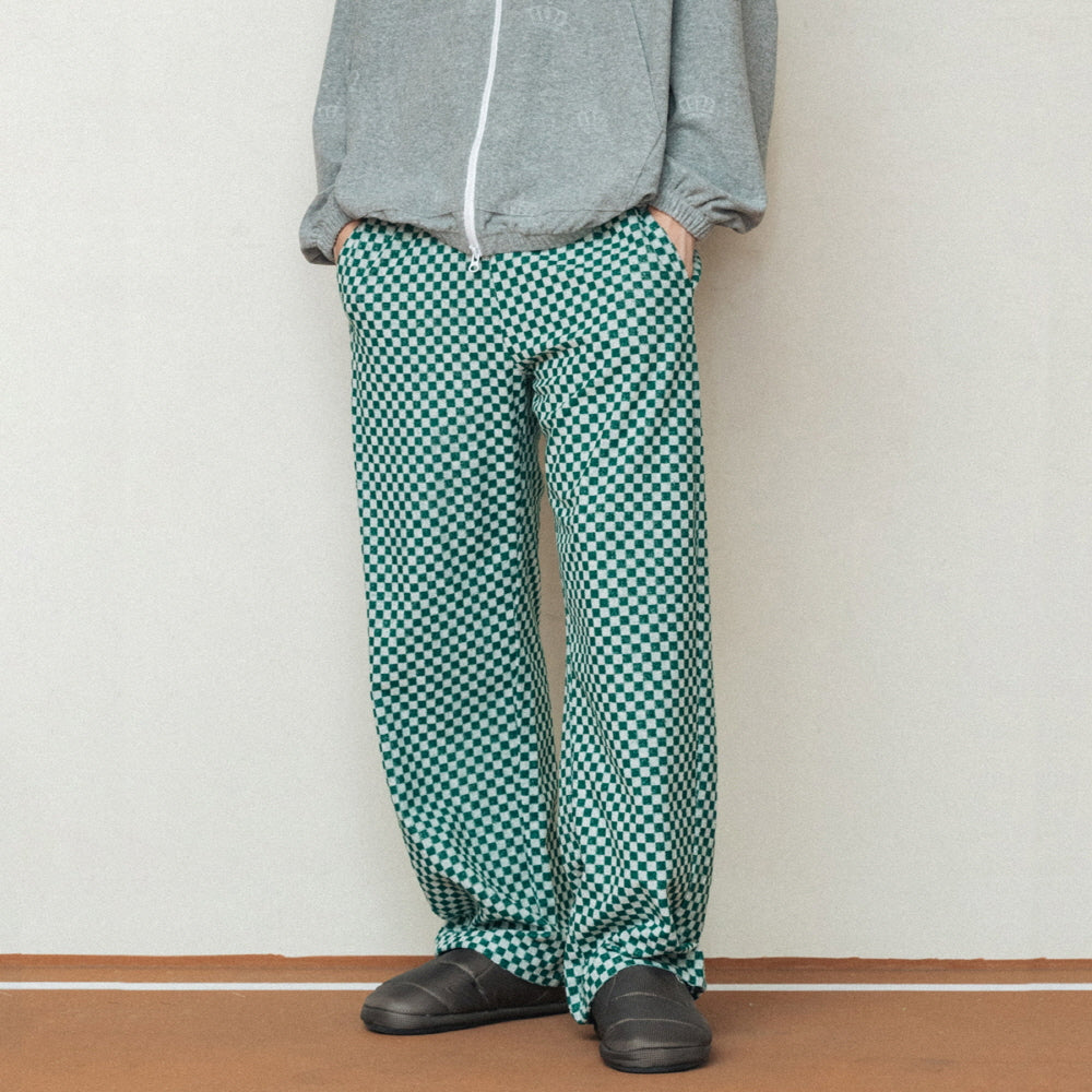 CHECKERBOARD BANDING PANTS_GREEN CREAM