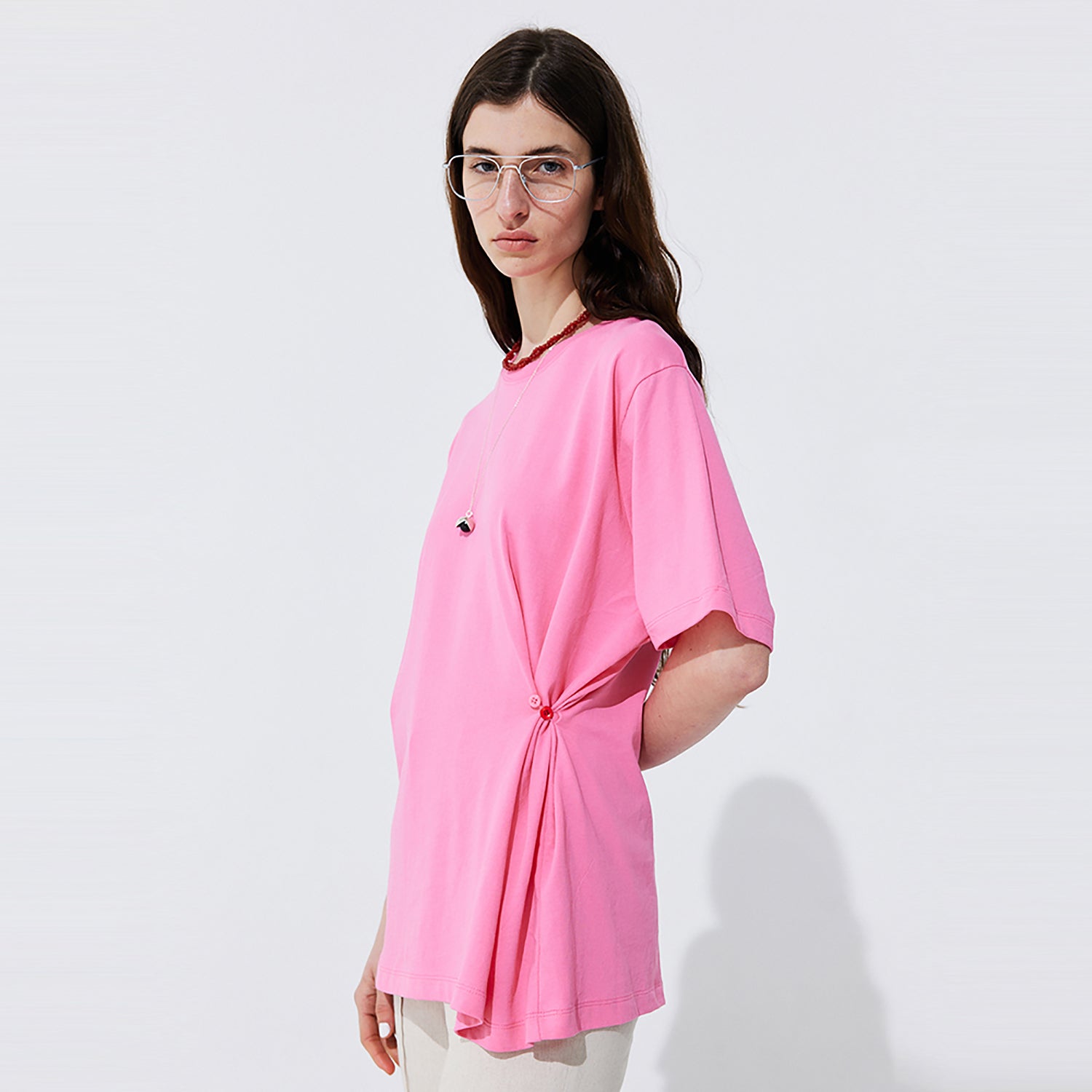 Button Line T-shirt_Hot Pink