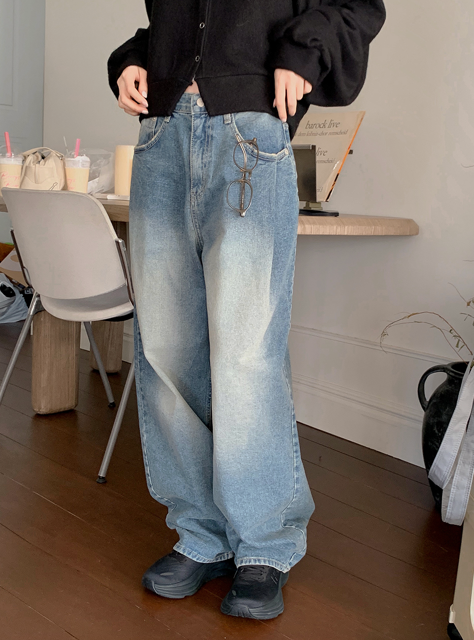 SY Pintuck Wide Washed Denim Pants (2color)
