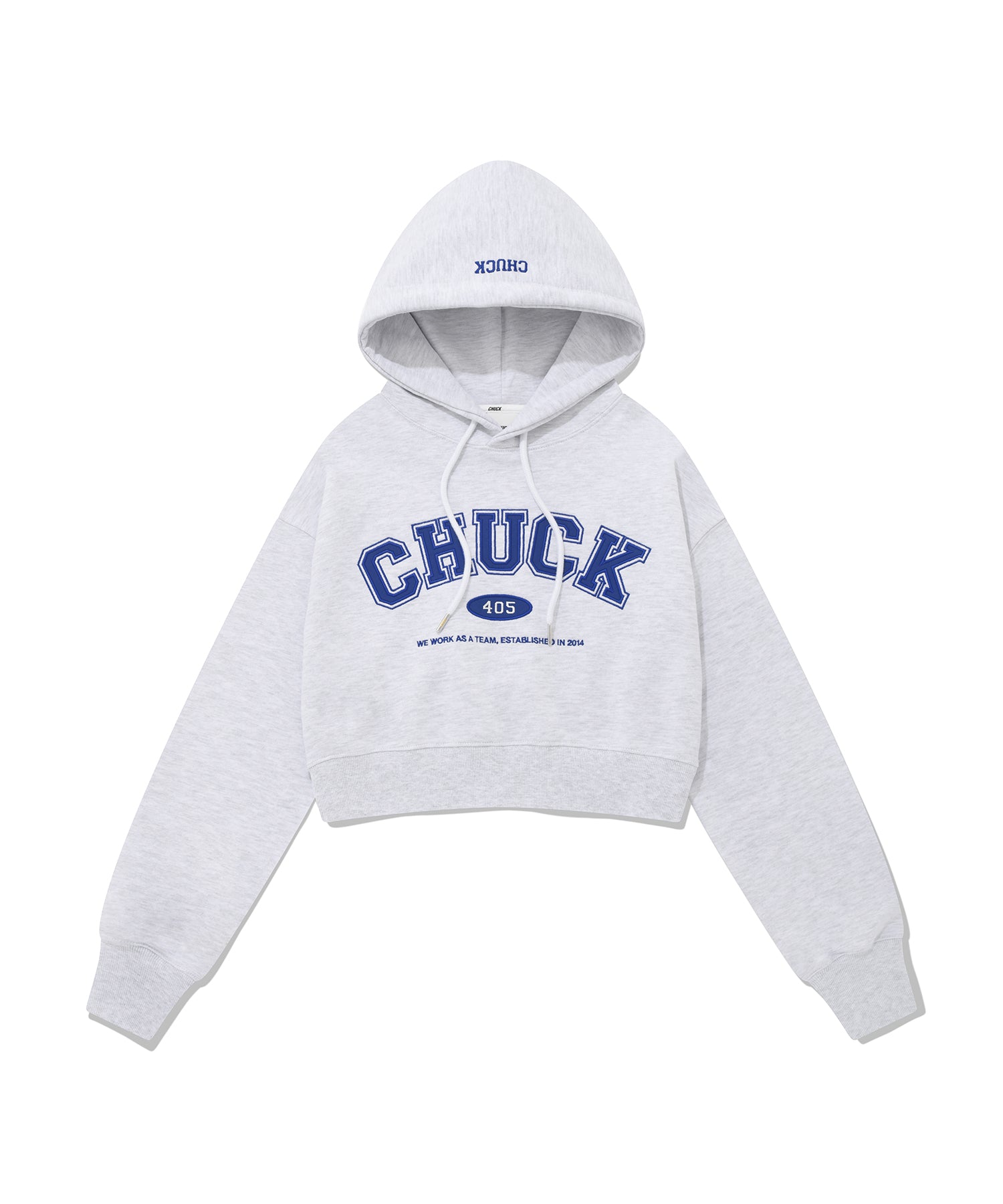 アップリケアーチロゴクロップフーディ/CHUCK APPLIQUE ARCH LOGO CROP HOODIE (LIGHT GRAY)