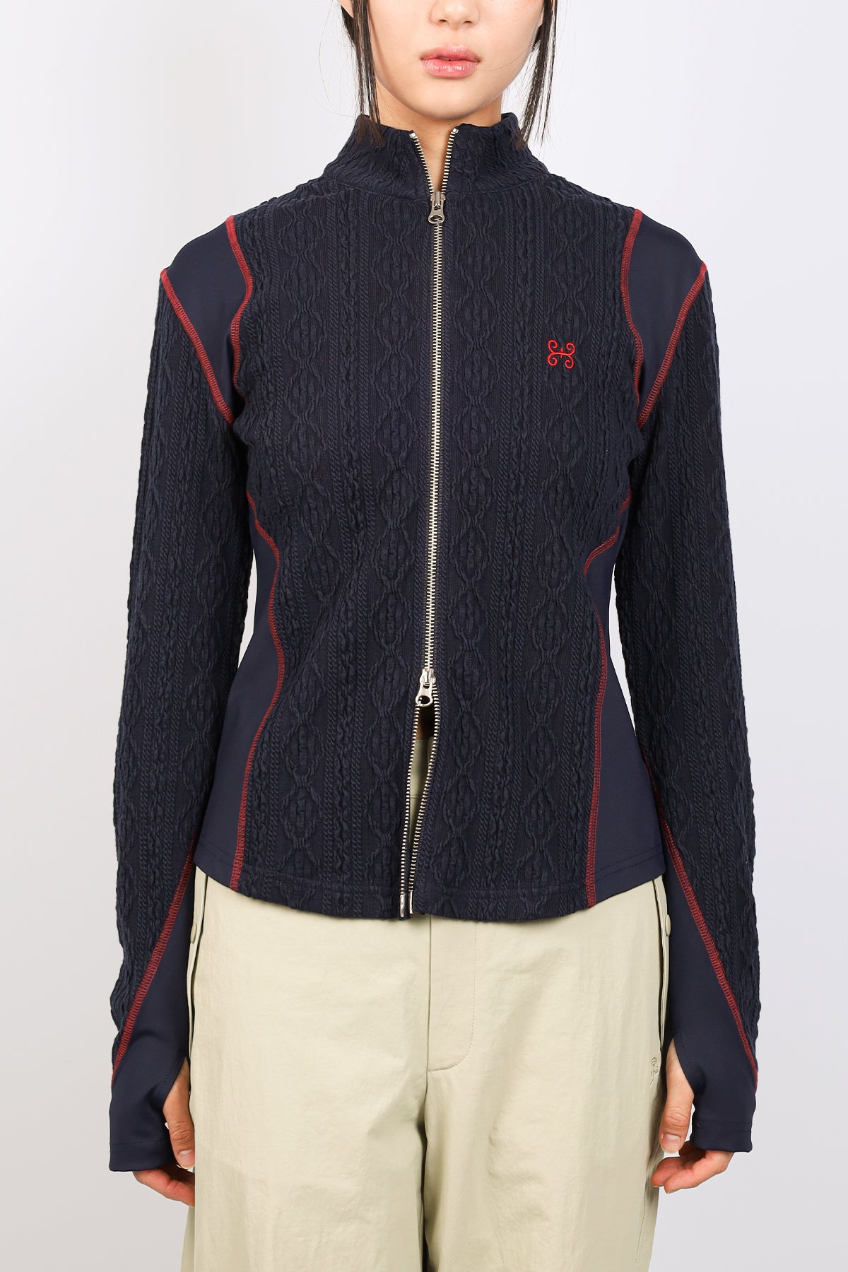 AIR CABLE KNIT HALF 2WAY ZIP UP JACKET-NAVY LIGHT